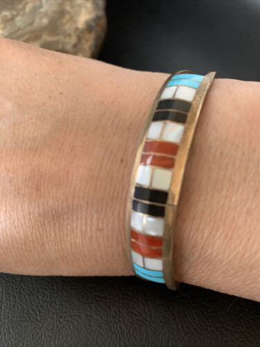 Navajo Sterling Silver Multi-Color Inlay Bracelet | Turquoise | Native American Jewelry | 12919