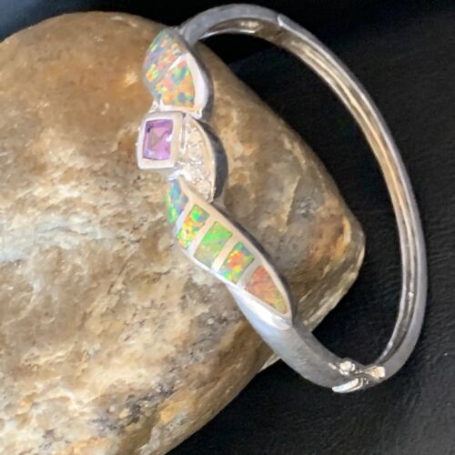 Southwestern Navajo Orange Opal Amethyst Bracelet | Sterling Silver | 7" | Authentic Native American Handmade | 13125