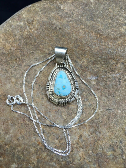 Navajo Dry Creek Turquoise Pendant Necklace | Sterling Silver | Authentic Native American Handmade | 3107