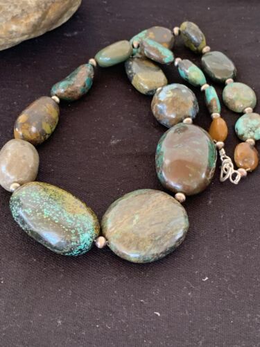 Navajo Graduated Sterling Silver Natural Blue Nugget Turquoise Necklace | Authentic Native American | 22" | 624