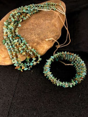 Native American Santo Domingo Turquoise Necklace & Bracelet Set | 3 Strand | 8762
