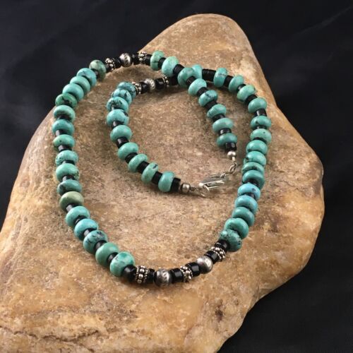 Navajo Blue Turquoise Spiny Oyster Necklace | Sterling Silver | 17" | Authentic Native American Handmade | 10127