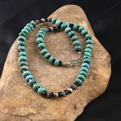 Navajo Blue Turquoise Spiny Oyster Necklace | Sterling Silver | 17" | Authentic Native American Handmade | 10127