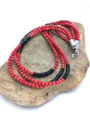 Navajo Red Coral 3 Strand Necklace | Sterling Silver | 19" | Authentic Native American Handmade | 2799