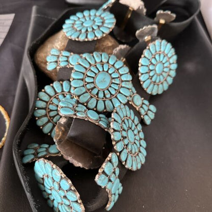 Navajo Blue Turquoise Concho Belt | Sterling Silver | Authentic Native American Handmade | 14539