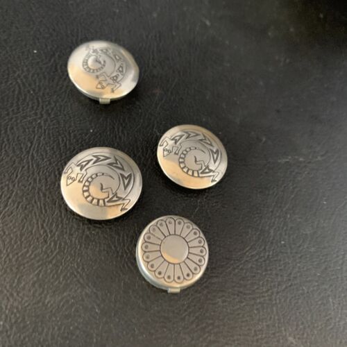 Native American Sterling Silver Button Covers | 0.8" | Navajo Set of 4 | Handmade | 13732