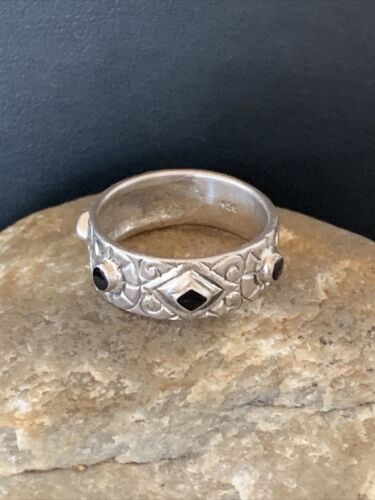 Navajo Men's Sterling Silver Black Onyx Ring | Sz 9 | Native American Old Pawn | 10801
