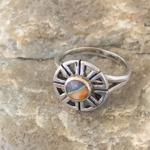Navajo Purple Sugilite Orange Spiny Oyster Inlay Ring | Sz 7 | Authentic Native American Handmade | 11187