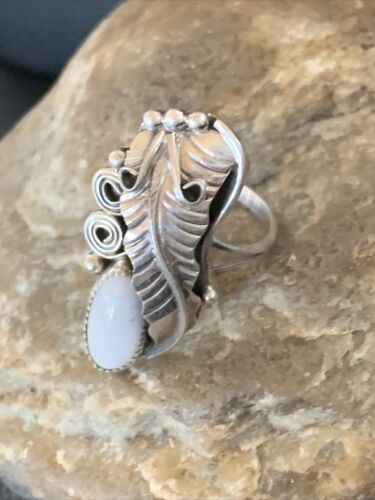 Navajo White Buffalo Turquoise Ring | Sterling Silver | Sz 8 | Authentic Native American Handmade | 12186