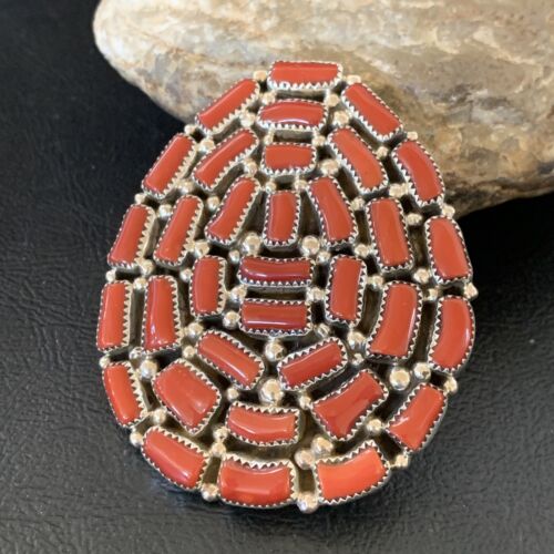 Navajo Red Coral Cluster Ring | Authentic Native American Sterling Silver | Multi-Stone | Sz 7 | 12231