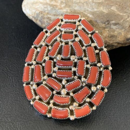 Navajo Red Coral Cluster Ring | Authentic Native American Sterling Silver | Multi-Stone | Sz 7 | 12231