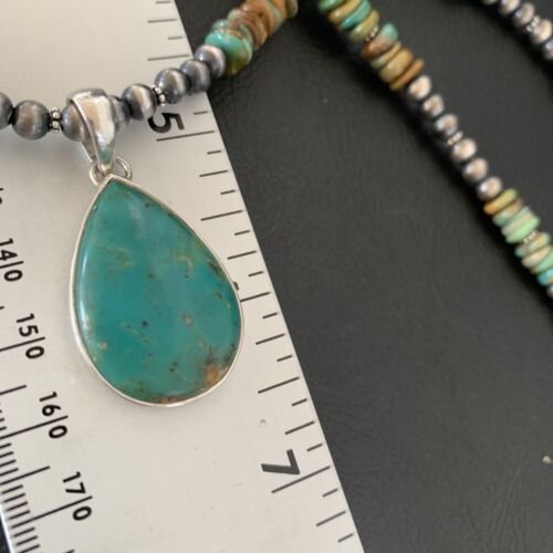 Navajo Royston Bead Green Turquoise Necklace Pendant | Sterling Silver | Authentic Native American Handmade | 11868
