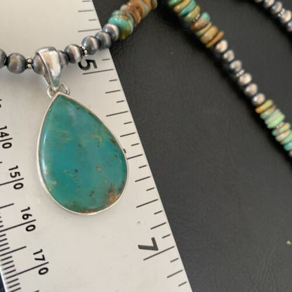 Navajo Royston Bead Green Turquoise Necklace Pendant | Sterling Silver | Authentic Native American Handmade | 11868