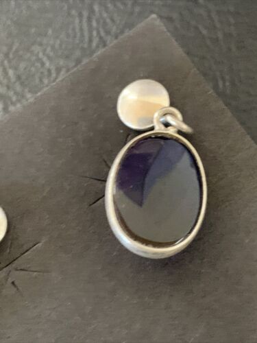 Navajo Black Onyx Post Drop Earrings | Sterling Silver | 0.5" | Authentic Native American Handmade | 12648