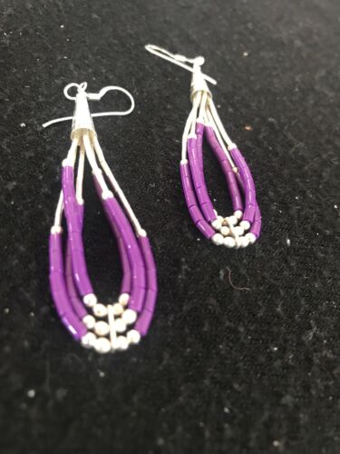 Sterling Silver Purple Sugilite Dangle Earrings | Navajo | 2"