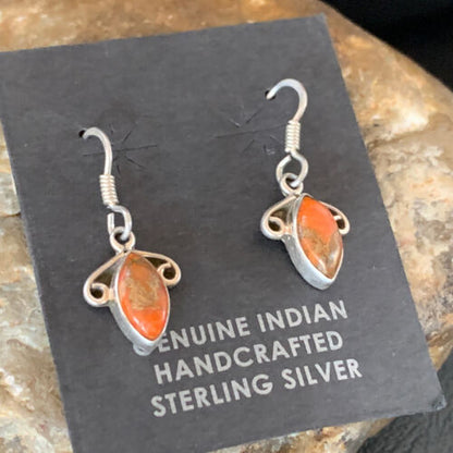 Navajo Orange Spiny Oyster Earrings | Sterling Silver | Authentic Native American Handmade | 12830 - Masha USA