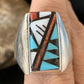 XL Zuni Men's Spiny Blue Turquoise Inlay Ring | Sterling Silver | Sz 15 | 12427