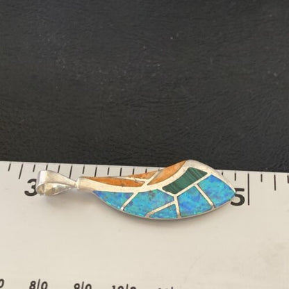 Navajo Spiny Blue Opal Inlay Pendant | Sterling Silver | Authentic Native American Handmade | 12275