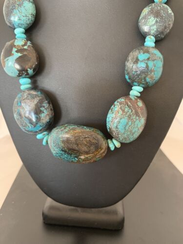 Navajo Graduated Sterling Silver Natural Blue Nugget Turquoise Necklace | Authentic Native American | 20" | 00626