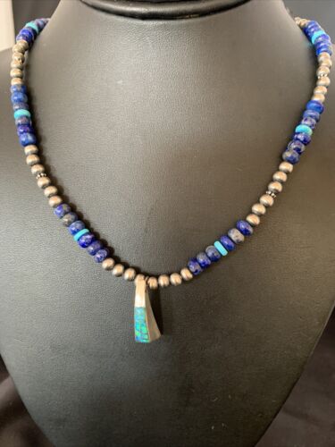Navajo Men's Pendant | Blue Lapis Turquoise Opal Inlay | Sterling Silver Necklace | 22" | 13387
