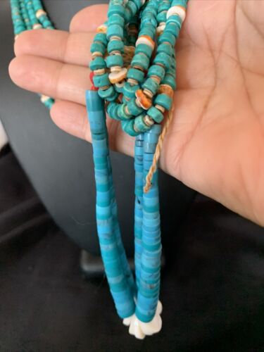 Native American Santo Domingo Spiny Blue Turquoise Shell Jacla Necklace | 5 Strand | 42" | 13189
