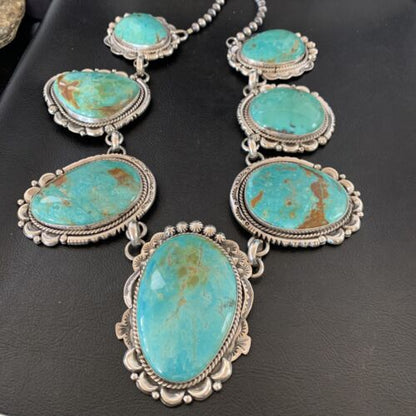 Navajo Royston Turquoise Choker Necklace | Sterling Silver | Authentic Native American Handmade | 11600