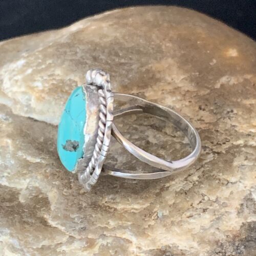 Navajo Blue Spiderweb Turquoise Ring | Sterling Silver | Sz 8.5 | Authentic Native American Handmade | 13527