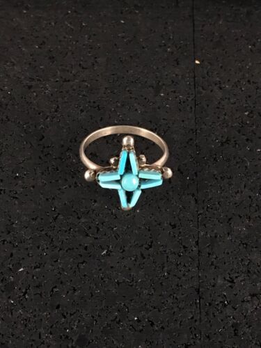 Zuni Blue Turquoise Needle Point Ring | Authentic Native American Sterling Silver | Multi-Stone | Sz 6 | 8776