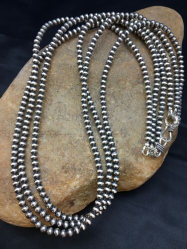 Native American Sterling Silver Navajo Pearls Necklace | 4mm | 21" | 3 Strand | 8973