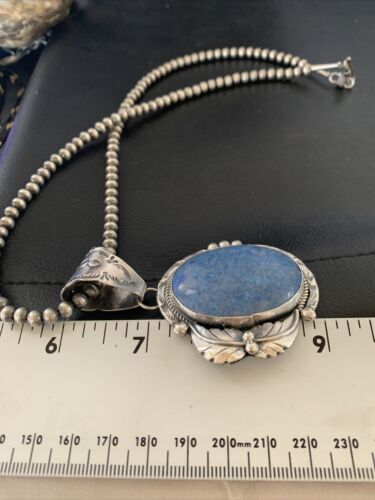 Navajo Denim Lapis Necklace with Pendant | Sterling Silver | Authentic Native American Handmade | 12443