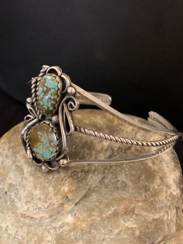 Native American Navajo Turquoise #8 Cuff Bracelet | Sterling Silver | Authentic Handmade | 344