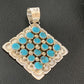 Navajo Blue Turquoise Cluster Pendant | Authentic Native American Sterling Silver | Multi-Stone | 2.5" | 02097