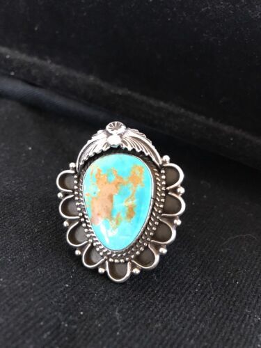 Southwestern Turquoise Ring | Sterling Silver | Sz 9.25 | Authentic Native American Handmade | Signed