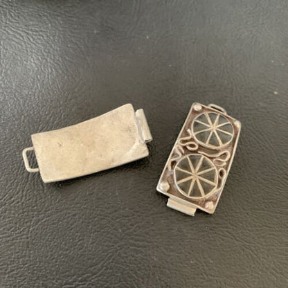 Authentic Native American Navajo Sterling Silver Watch Tips | Vintage Old Pawn Wagon Wheel Design | 12932