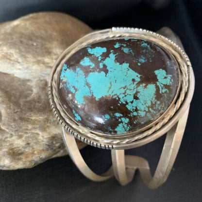 Native American Navajo Blue Turquoise Cuff Bracelet | Sterling Silver | Authentic Handmade | 14115
