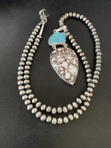 Navajo Pearl Wild Horse Kingman Turquoise Necklace Pendant | Authentic Native American Sterling Silver | Multi-Stone | 11811
