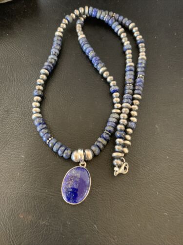 Native American Navajo Blue Lapis Pendant Necklace | Sterling Silver | Authentic Handmade | 12251