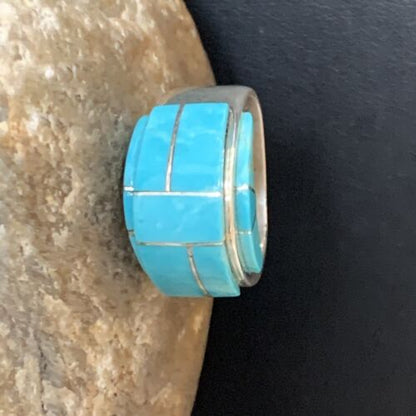 Navajo Blue Turquoise Inlay Band Ring | Sz 6.5 | Authentic Native American Handmade | 14162 - Masha USA