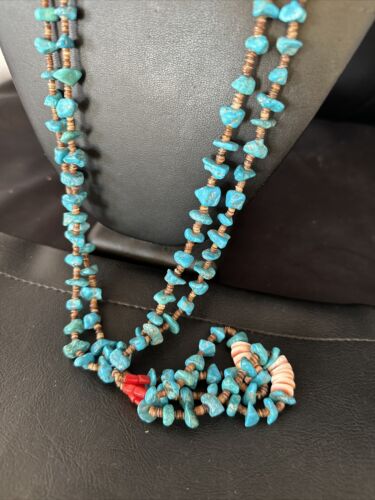 Santo Domingo Shell Turquoise Bead Pendant Jacla Necklace | 2 Strand | Pearls | Native American Handmade | 14633