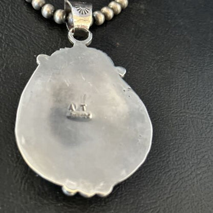 Navajo Blue Turquoise #8 Pendant Necklace | Sterling Silver | Authentic Native American Handmade | 14311