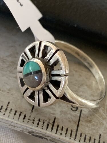 Navajo Women's Inlay Blue Turquoise Ring | Sterling Silver | Sz 6.5 | Authentic Native American Handmade | 1783