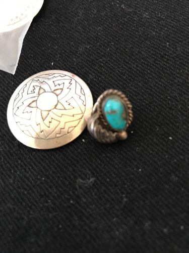 Native American Turquoise Feather Tie Tag Pin | Sterling Silver | Old Pawn | Ithaca | 8013