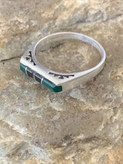 Native American Women's Navajo Green Malachite Onyx Inlay Ring | Sz 7 | 11153