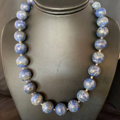 Native American Women's Blue Denim Lapis Beads Necklace | 16mm | Sterling Silver | 19" | 13970