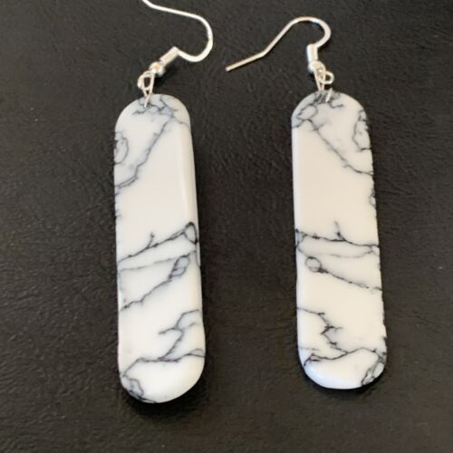 Navajo White Buffalo Turquoise Dangle Earrings | Sterling Silver | 2" | Authentic Native American Handmade | 11753