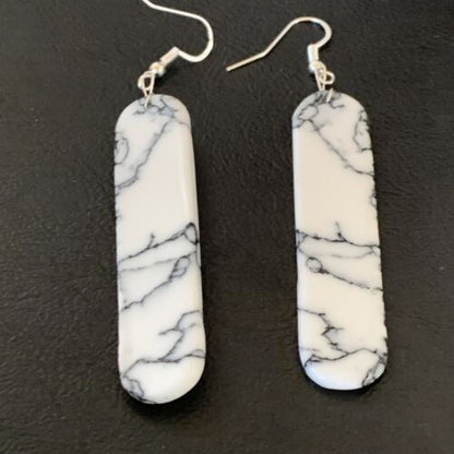 Navajo White Buffalo Turquoise Dangle Earrings | Sterling Silver | 2" | Authentic Native American Handmade | 11753