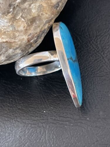 Navajo Blue Kingman Turquoise Ring | Sterling Silver | Sz 8 | Teardrop | Authentic Native American Handmade | 10509