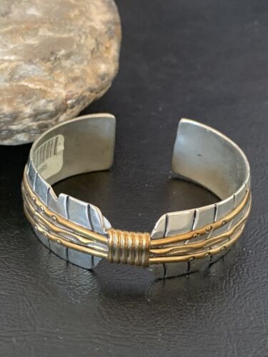 Navajo Sterling Silver Gold Filled Cuff Bracelet | Authentic Native American Handmade | 1577