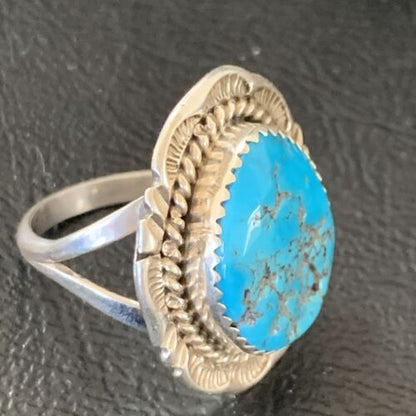 Navajo Blue Kingman Turquoise Ring | Sterling Silver | Sz 8 | Authentic Native American Handmade | 12213