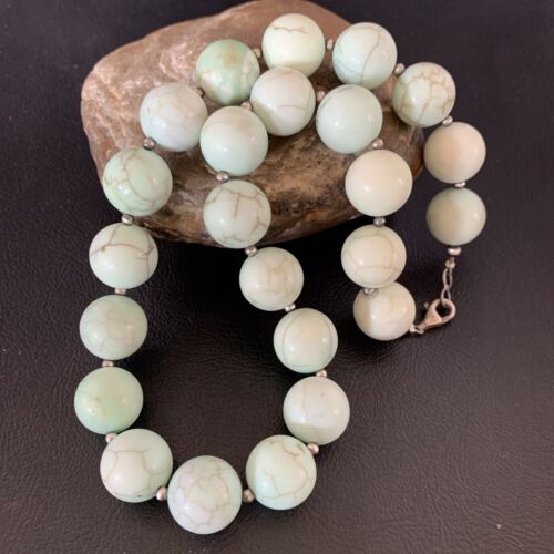 Native American Navajo Green Jade Bead Necklace | Sterling Silver | 16mm | 18" | 13263